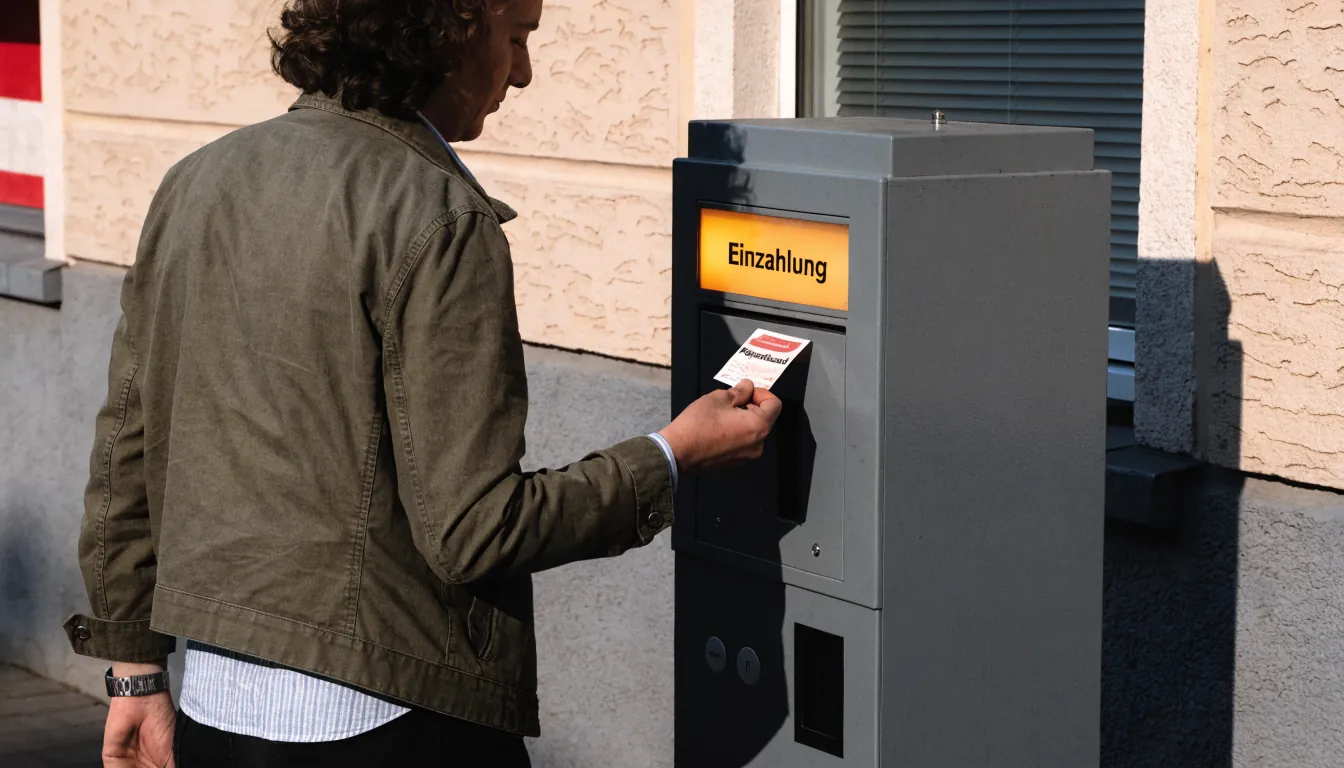Person steckt Paysafecard in Kiosk